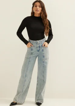 Outlet Cotton Club T-shirt lange mouw met structuur zwart