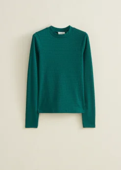 Online Cotton Club T-shirt lange mouw met structuur donkeraqua
