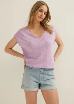 New Cotton Club T-shirt met ajour details paars,licht