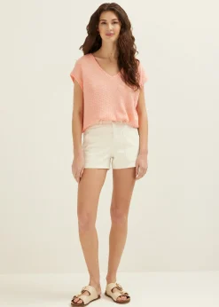 Fashion Cotton Club T-shirt met ajour details nude