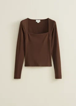 Clearance Cotton Club T-shirt met bolero detail choco