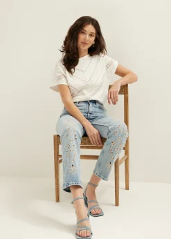 Discount Cotton Club T-shirt met gehaakte details wit,off-white
