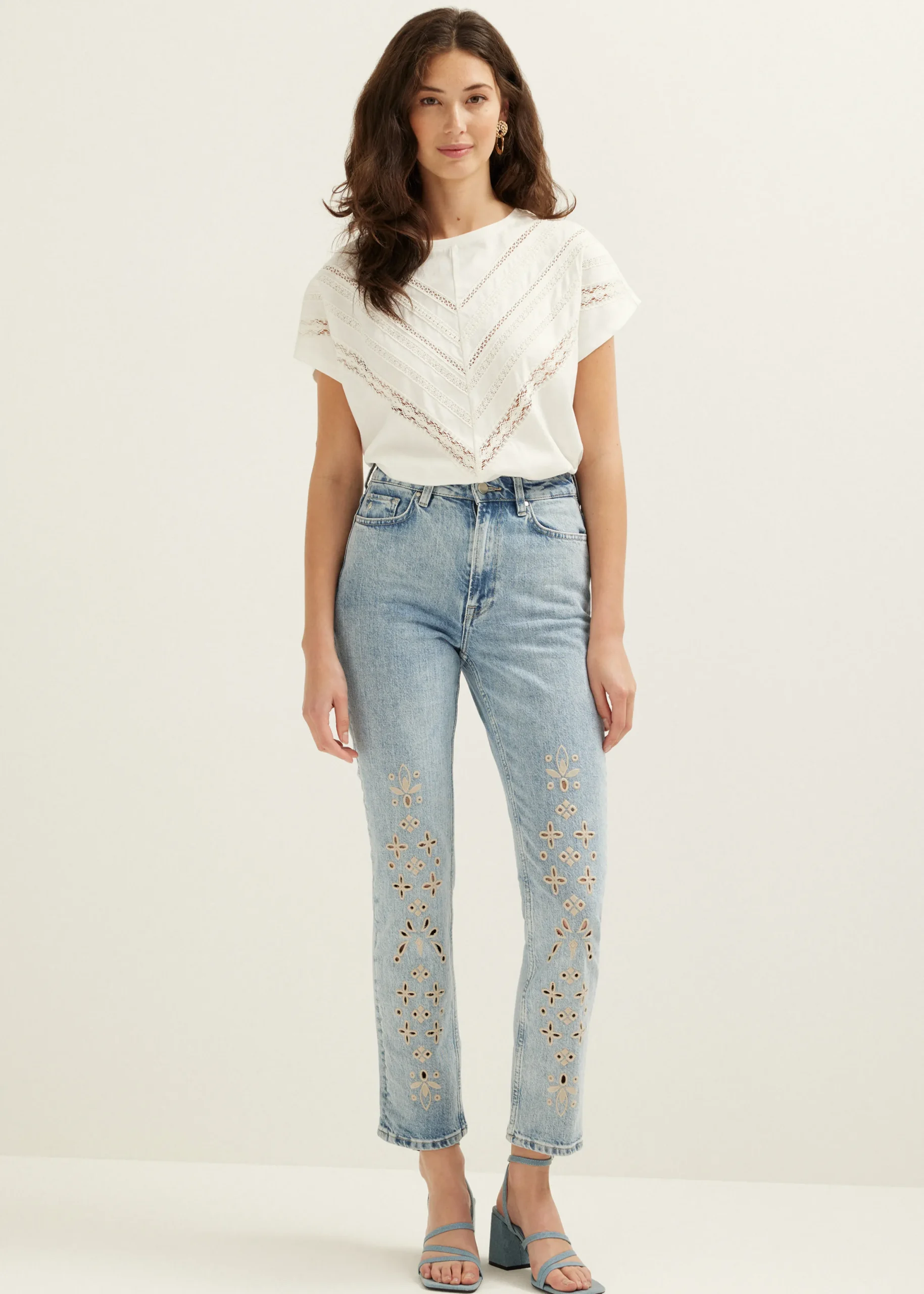 Discount Cotton Club T-shirt met gehaakte details wit,off-white