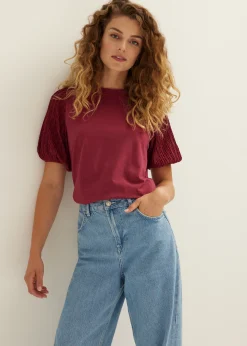 Clearance Cotton Club T-shirt met kanten mouw bordeaux,licht
