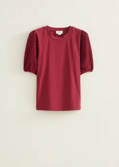 Clearance Cotton Club T-shirt met kanten mouw bordeaux,licht