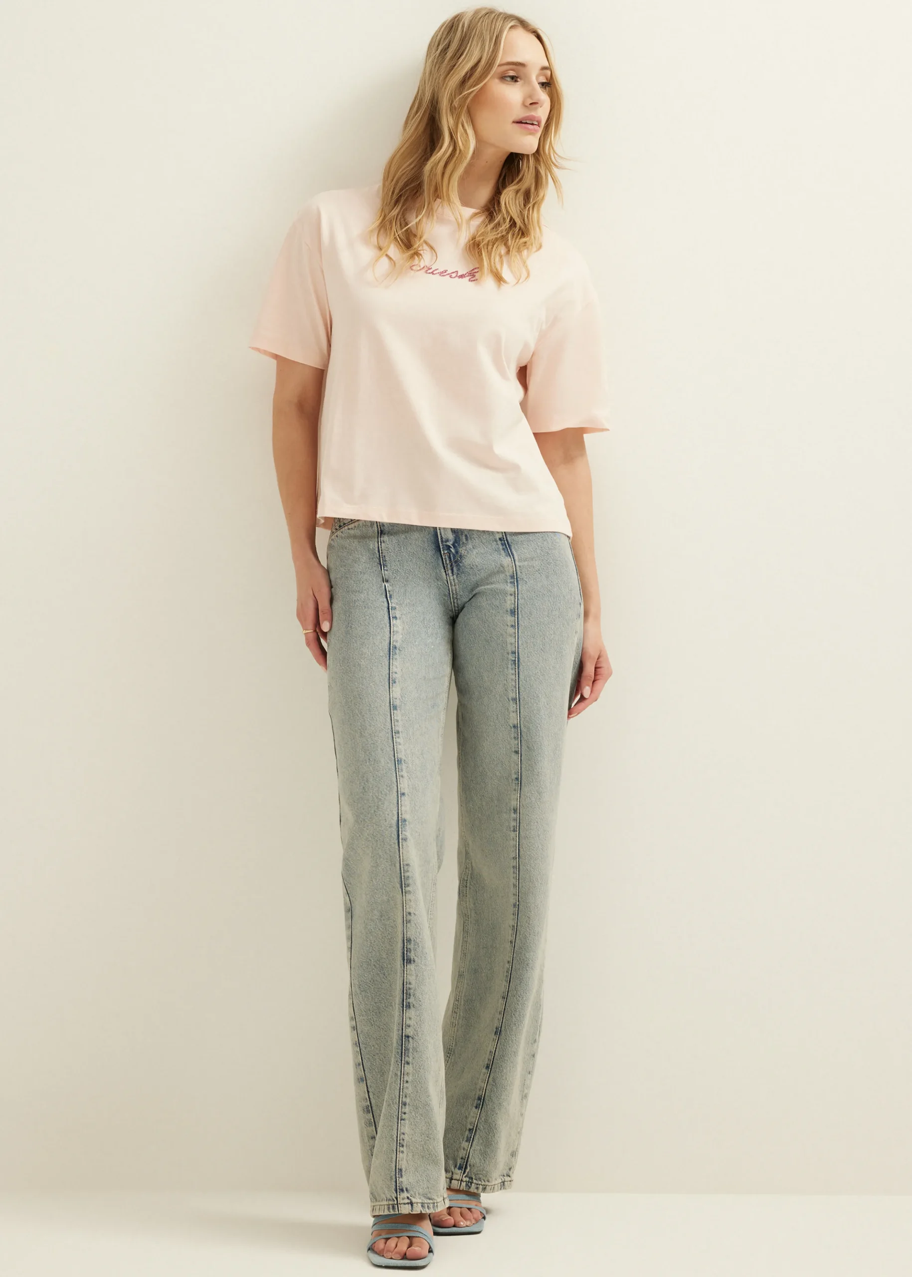Clearance Cotton Club T-shirt met kralen crush lichtroze