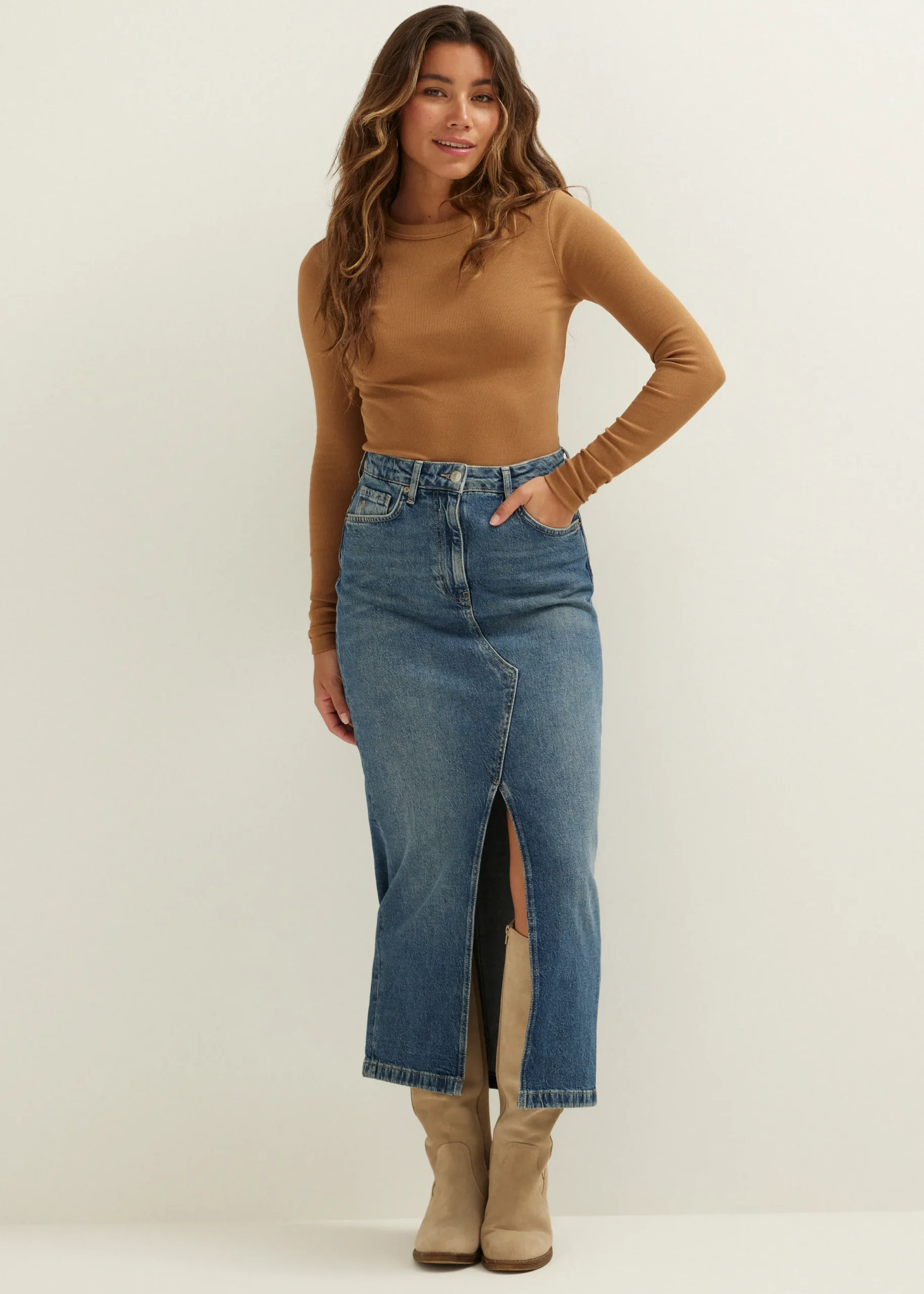 Clearance Cotton Club T-shirt met lange mouw caramel