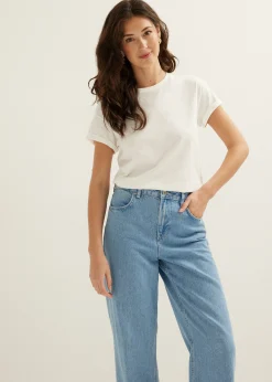 Discount Cotton Club T-shirt met opgerolde mouw wit,off-white