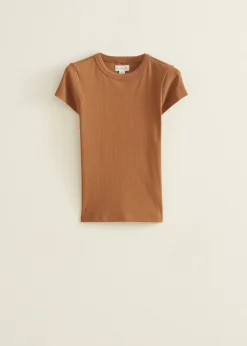 New Cotton Club t-shirt met rib structuur camel