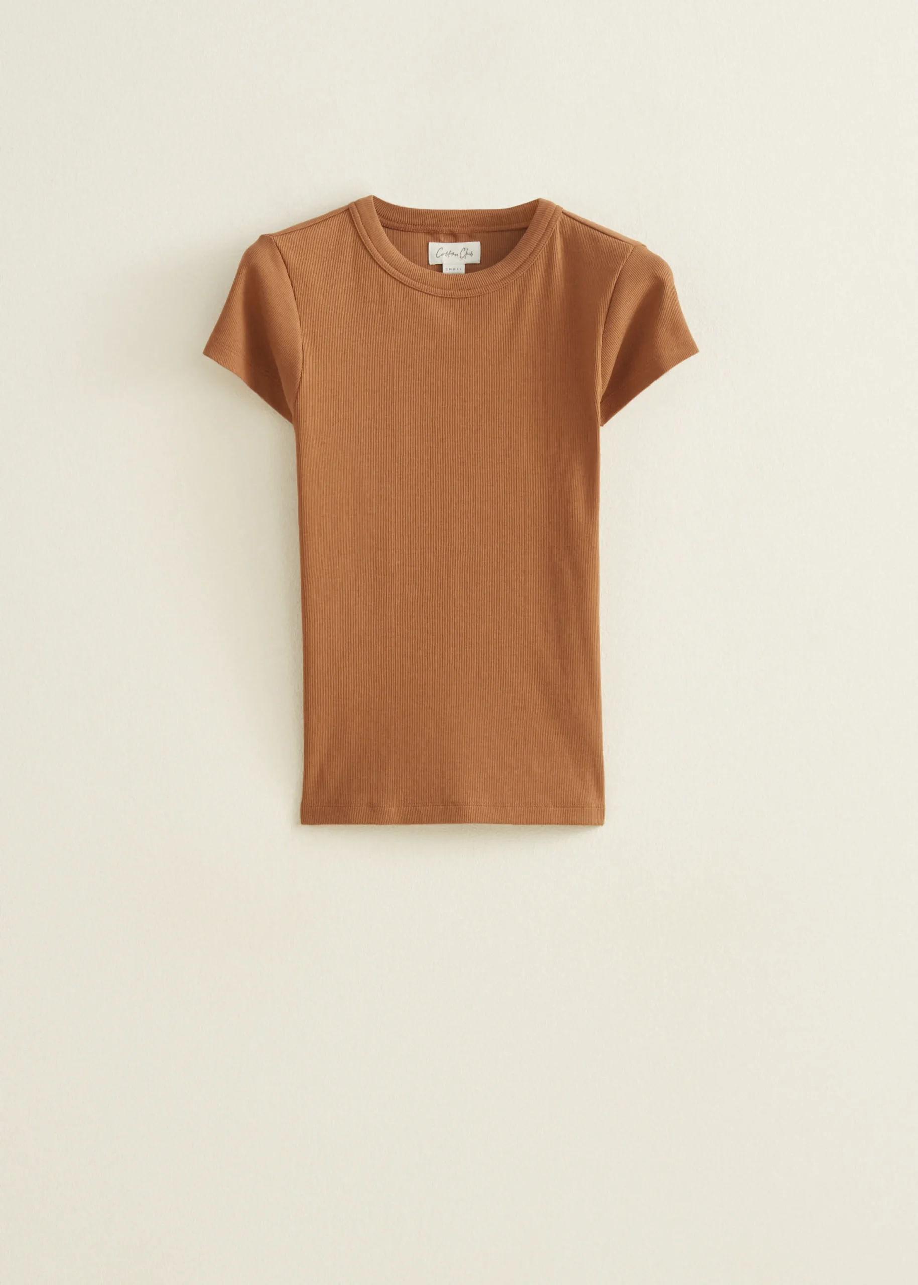 New Cotton Club t-shirt met rib structuur camel