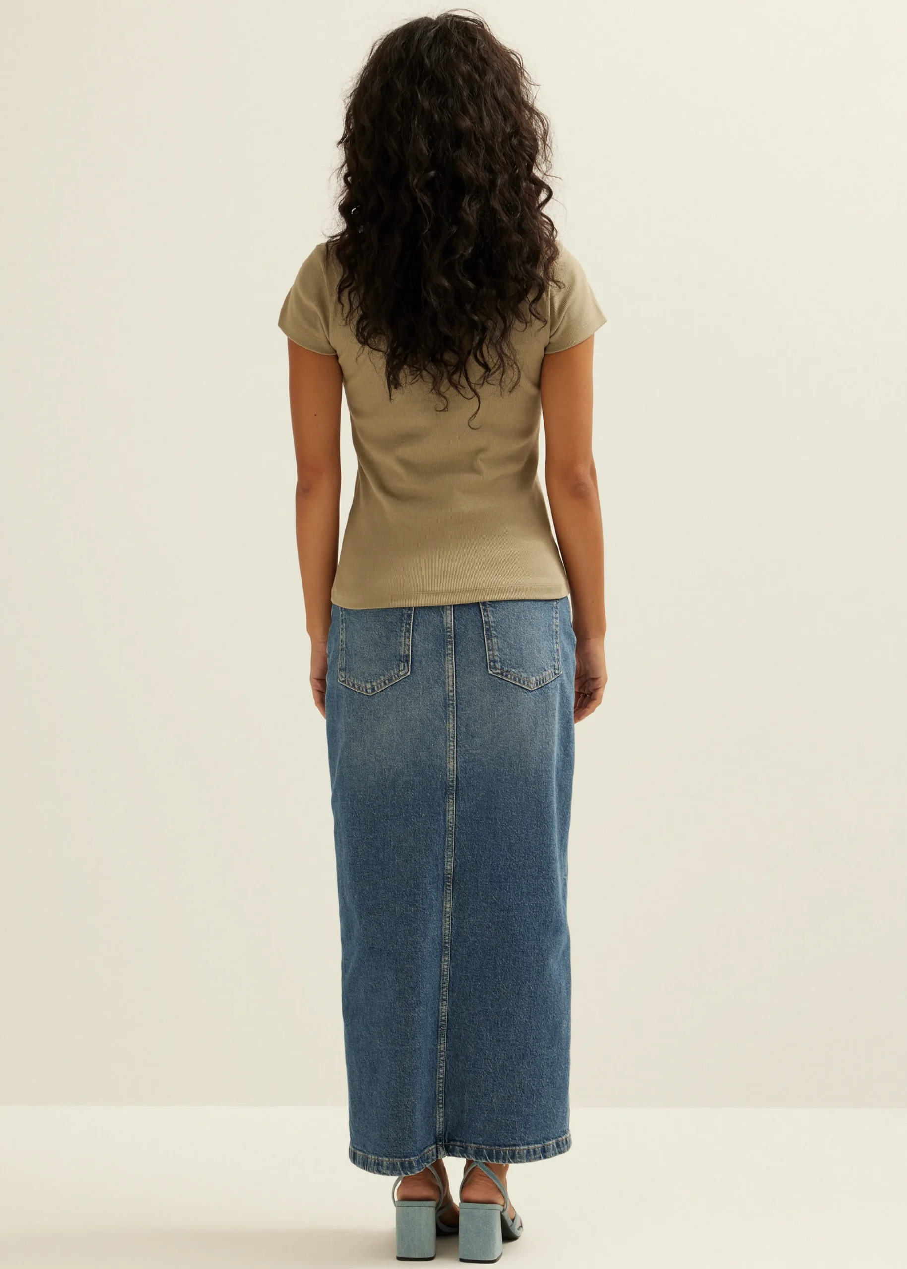 Online Cotton Club t-shirt met rib structuur khaki