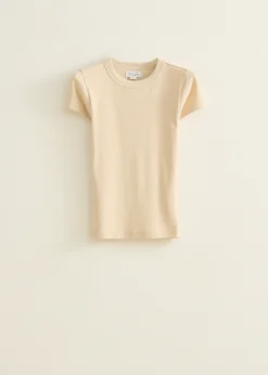 Outlet Cotton Club t-shirt met rib structuur lichtzand