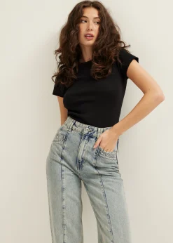Discount Cotton Club t-shirt met rib structuur zwart