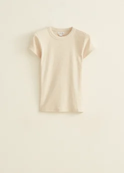 Best Cotton Club t-shirt met rib structuur zandgemêleerd