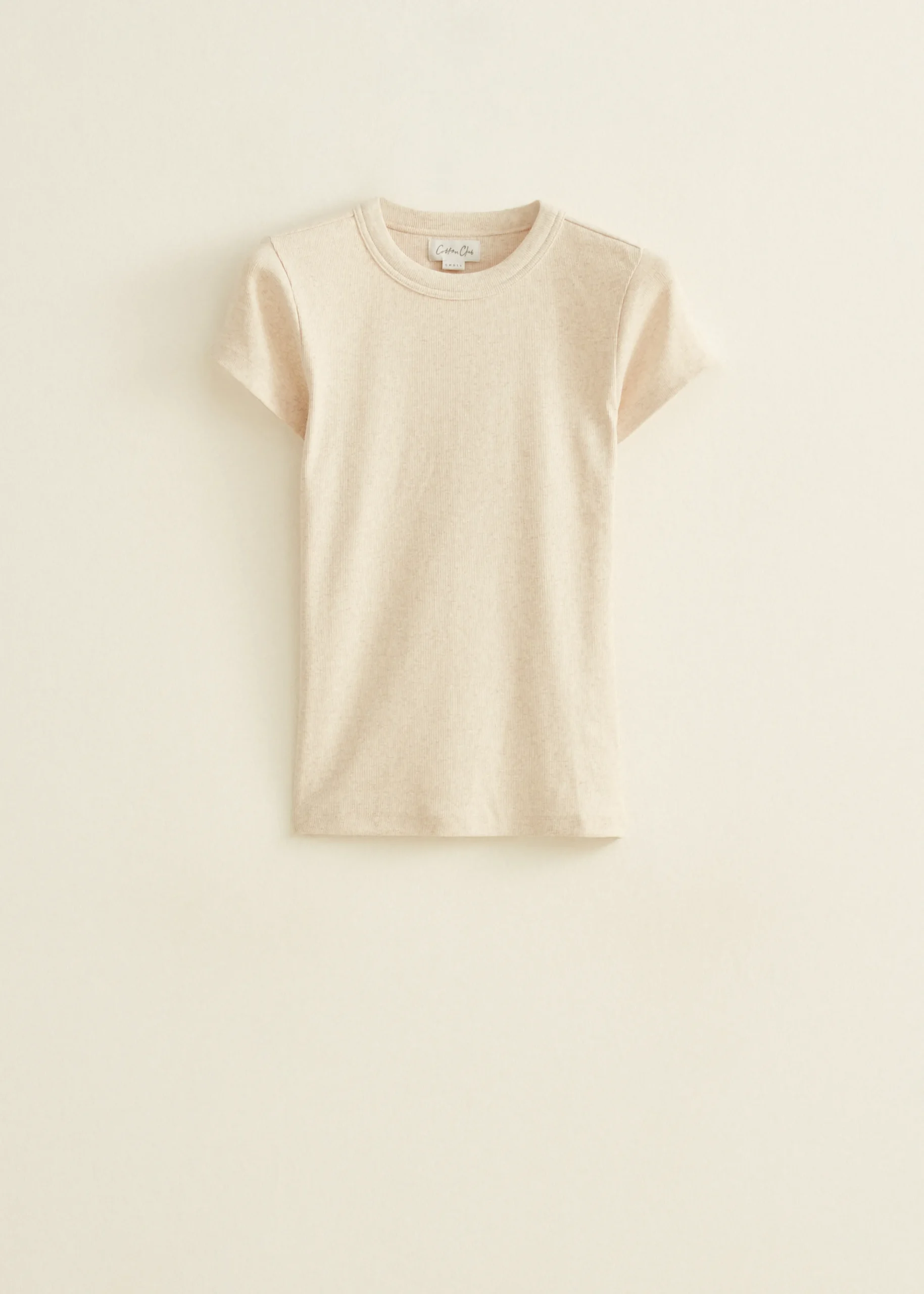 Best Cotton Club t-shirt met rib structuur zandgemêleerd