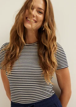 Best Cotton Club T-shirt met streep print donkerblauw