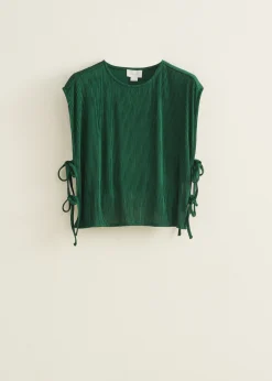 Outlet Cotton Club T-shirt met striksluiting donkergroen
