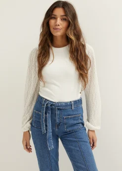 Discount Cotton Club T-shirt met structuur ecru
