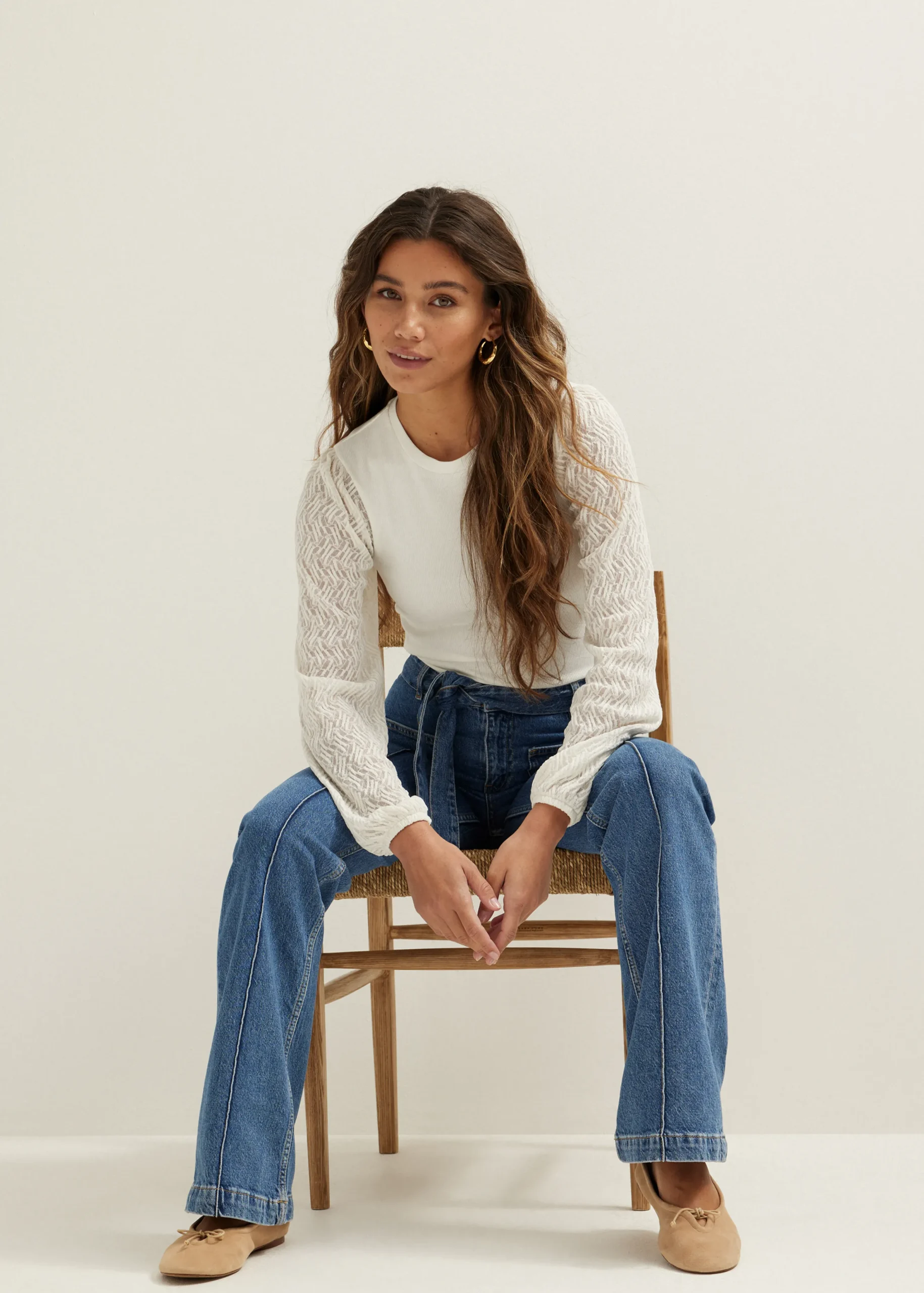 Discount Cotton Club T-shirt met structuur ecru