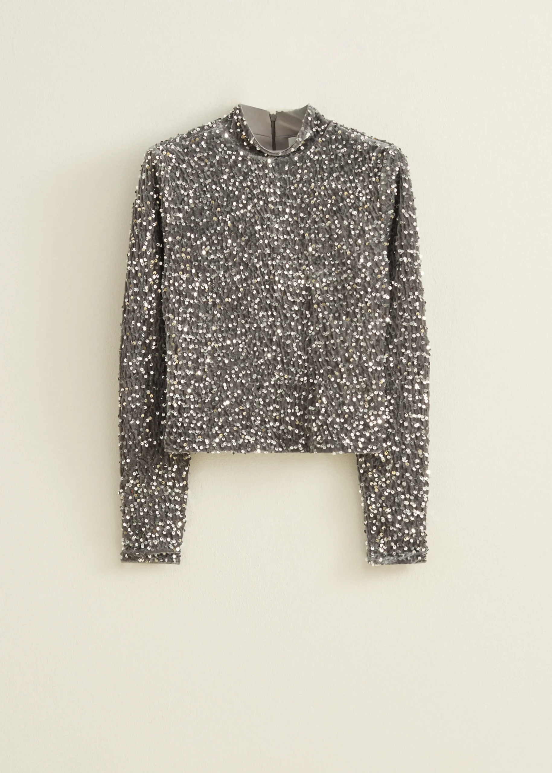 Online Cotton Club Velvet pailletten top grijs