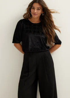New Cotton Club Velvet top met striksluiting zwart