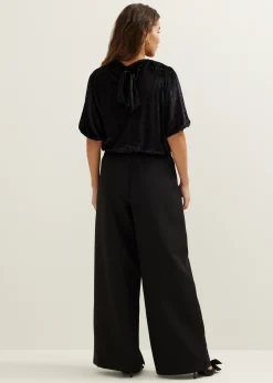 New Cotton Club Velvet top met striksluiting zwart