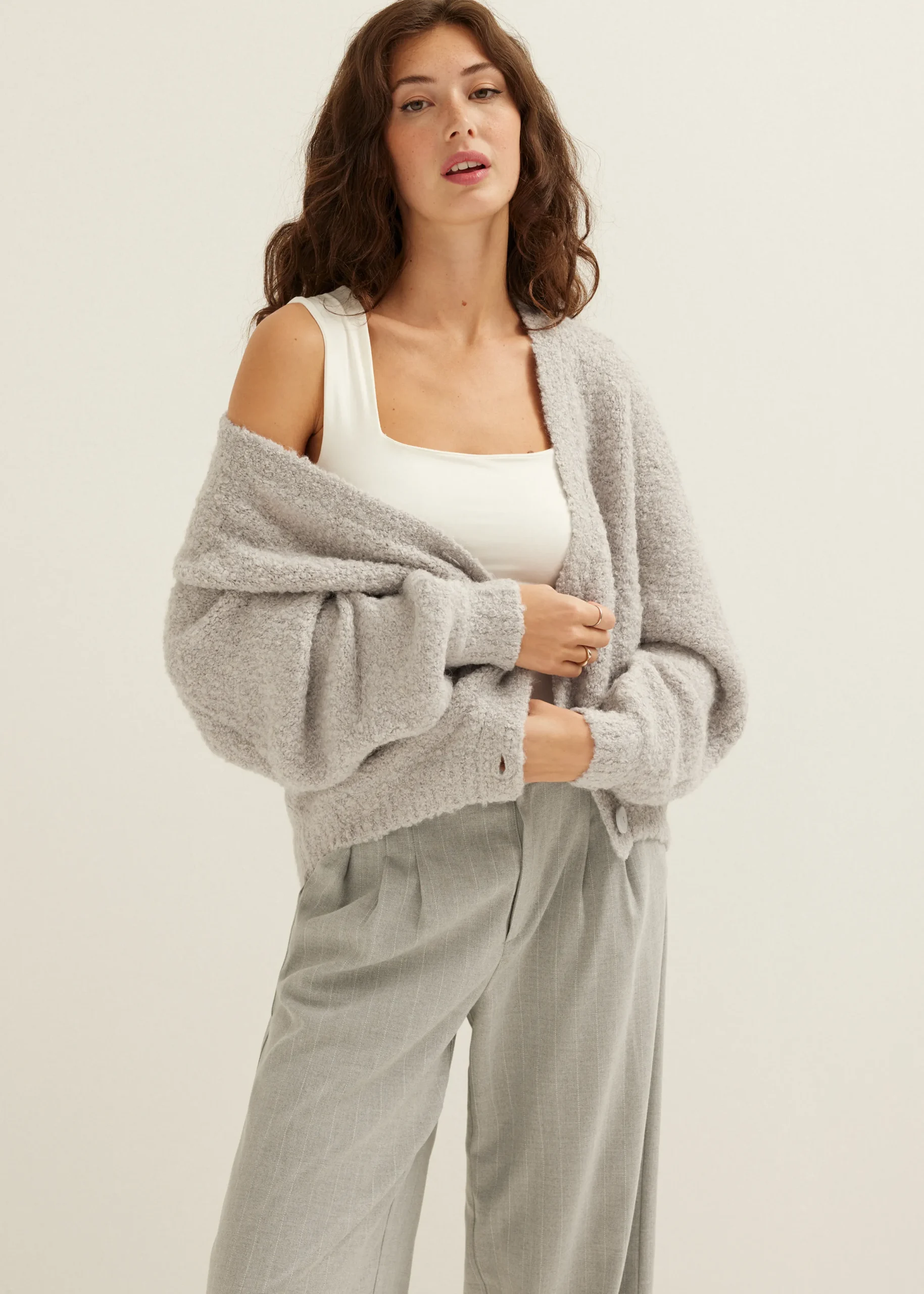 Clearance Cotton Club Vest met boucle structuur grijs,lichtmelee