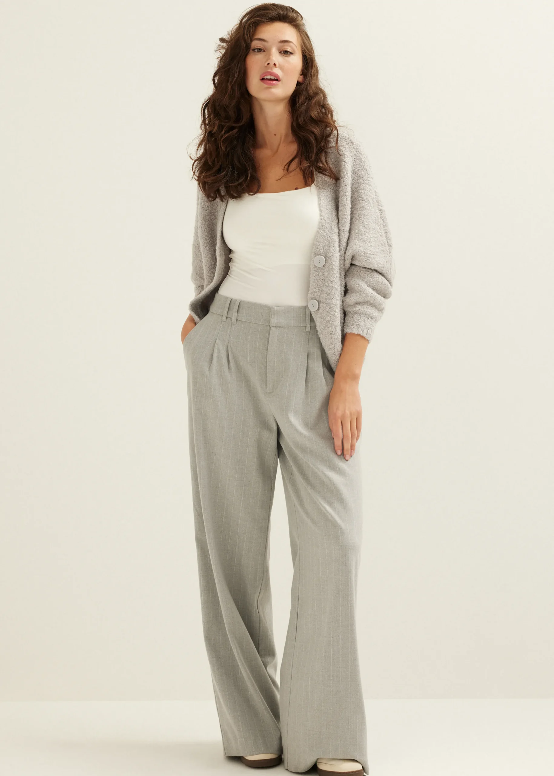 Clearance Cotton Club Vest met boucle structuur grijs,lichtmelee