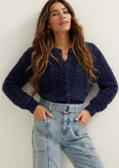 New Cotton Club Vest met fluffy structuur indigo