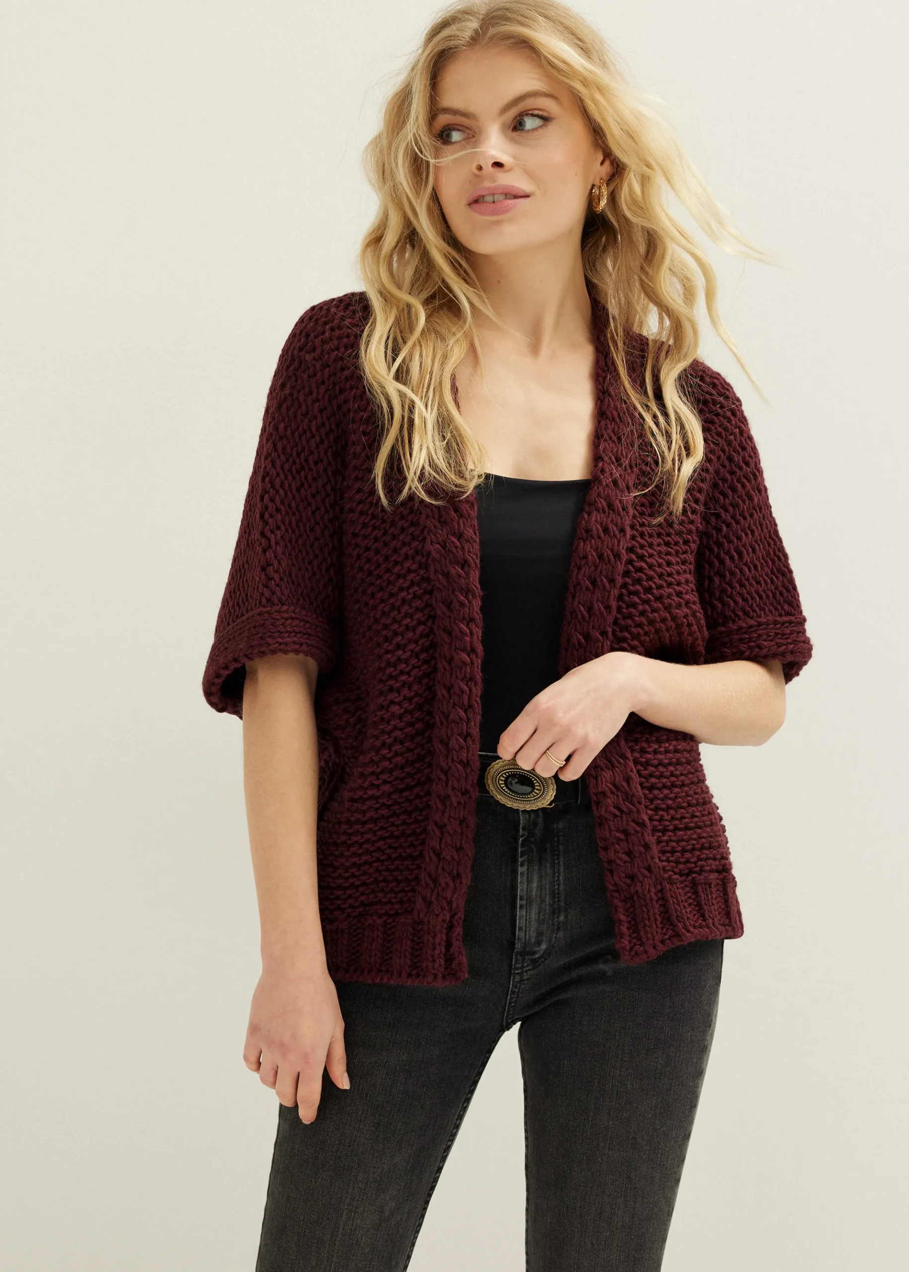 Hot Cotton Club Vest met gevlochten details bordeaux