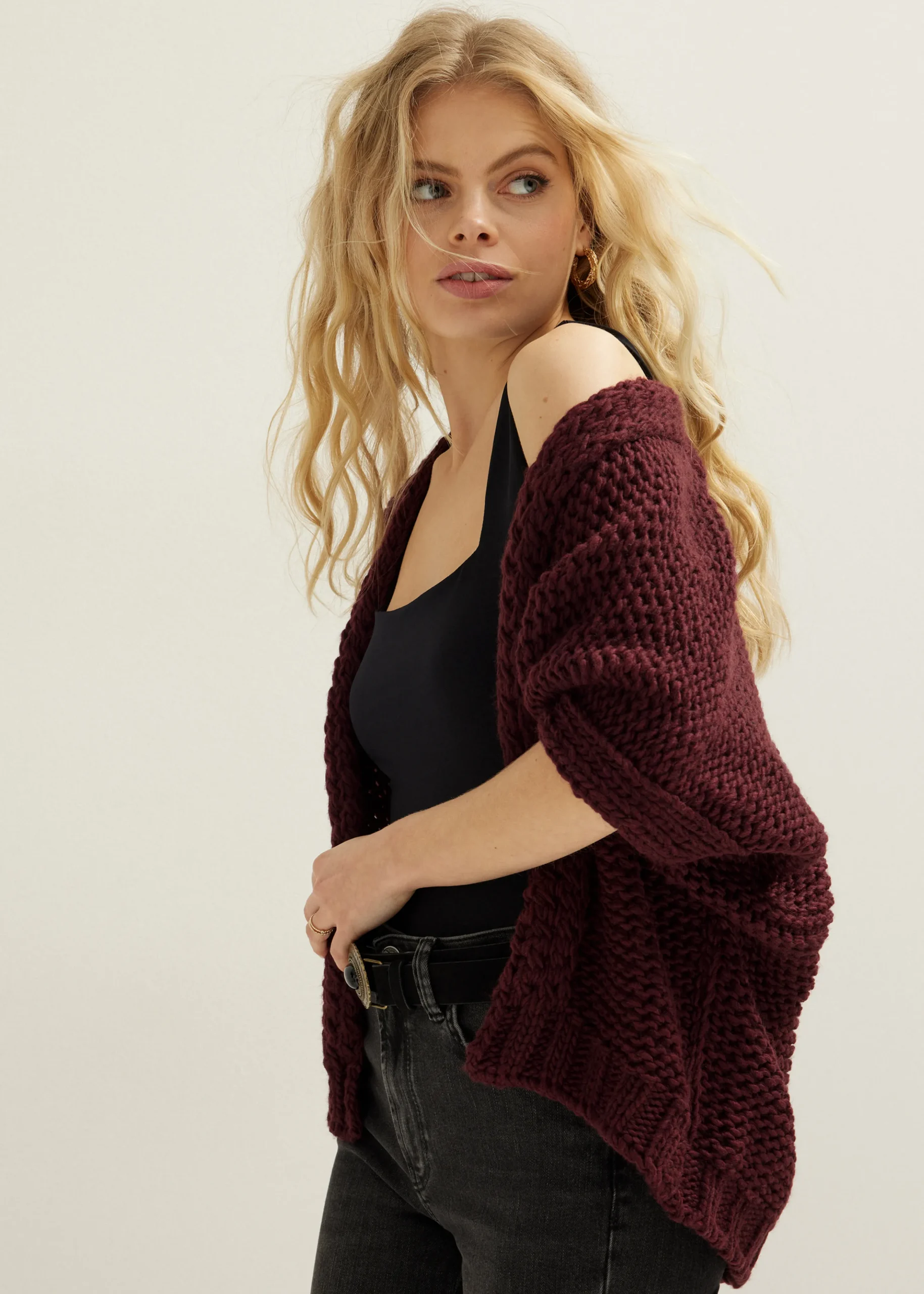 Hot Cotton Club Vest met gevlochten details bordeaux