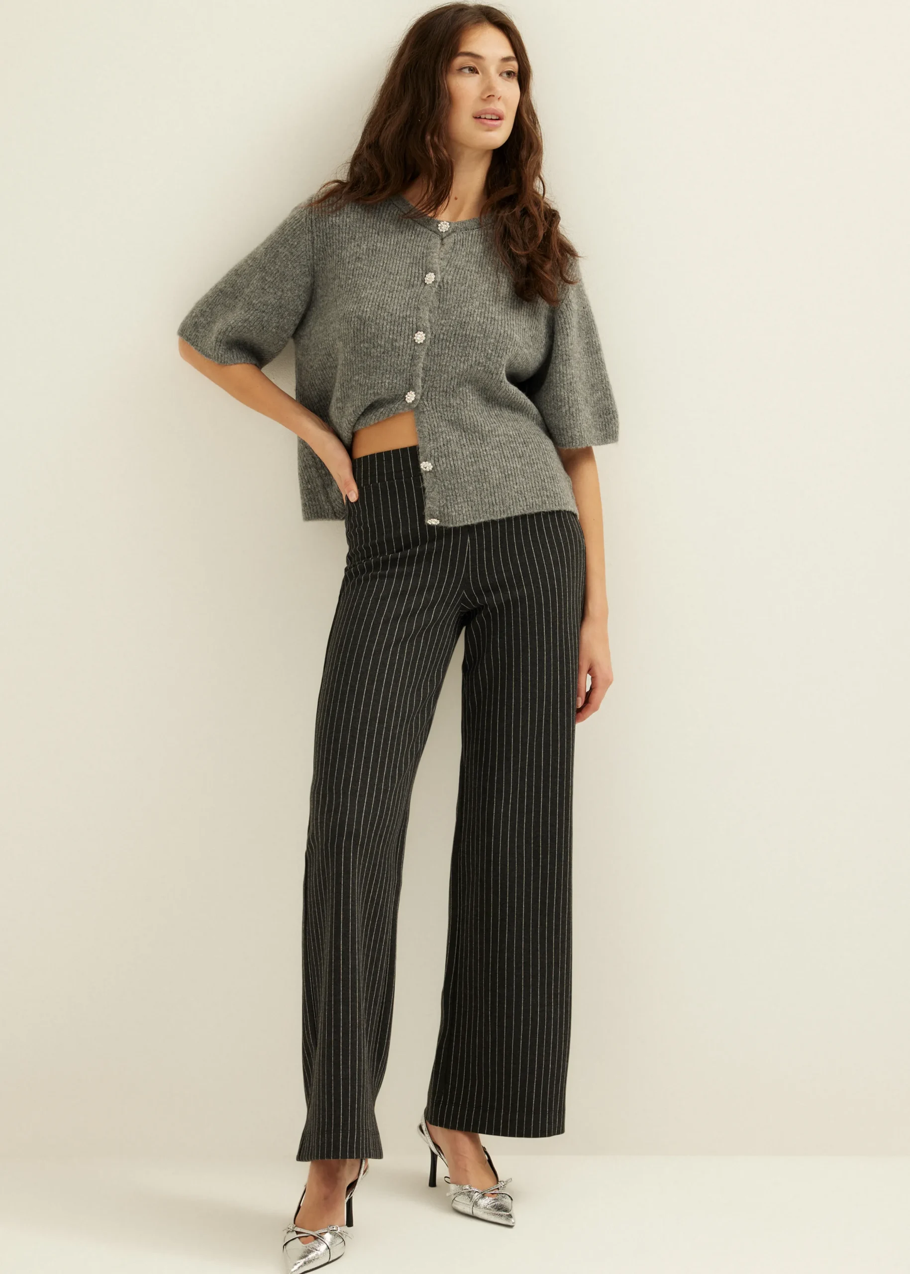 Hot Cotton Club Vest met strass knopen middengrijsgemêleerd