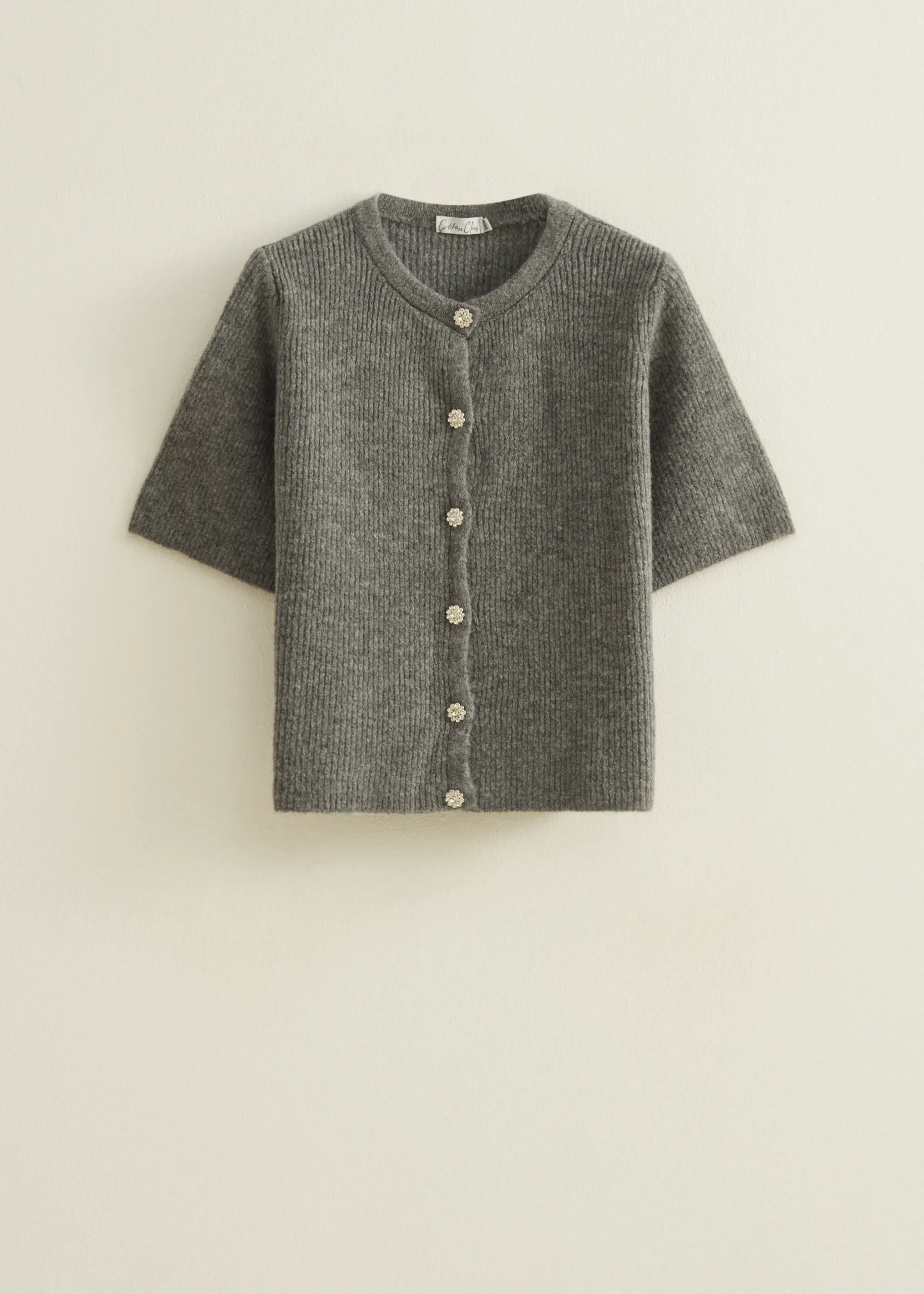 Hot Cotton Club Vest met strass knopen middengrijsgemêleerd