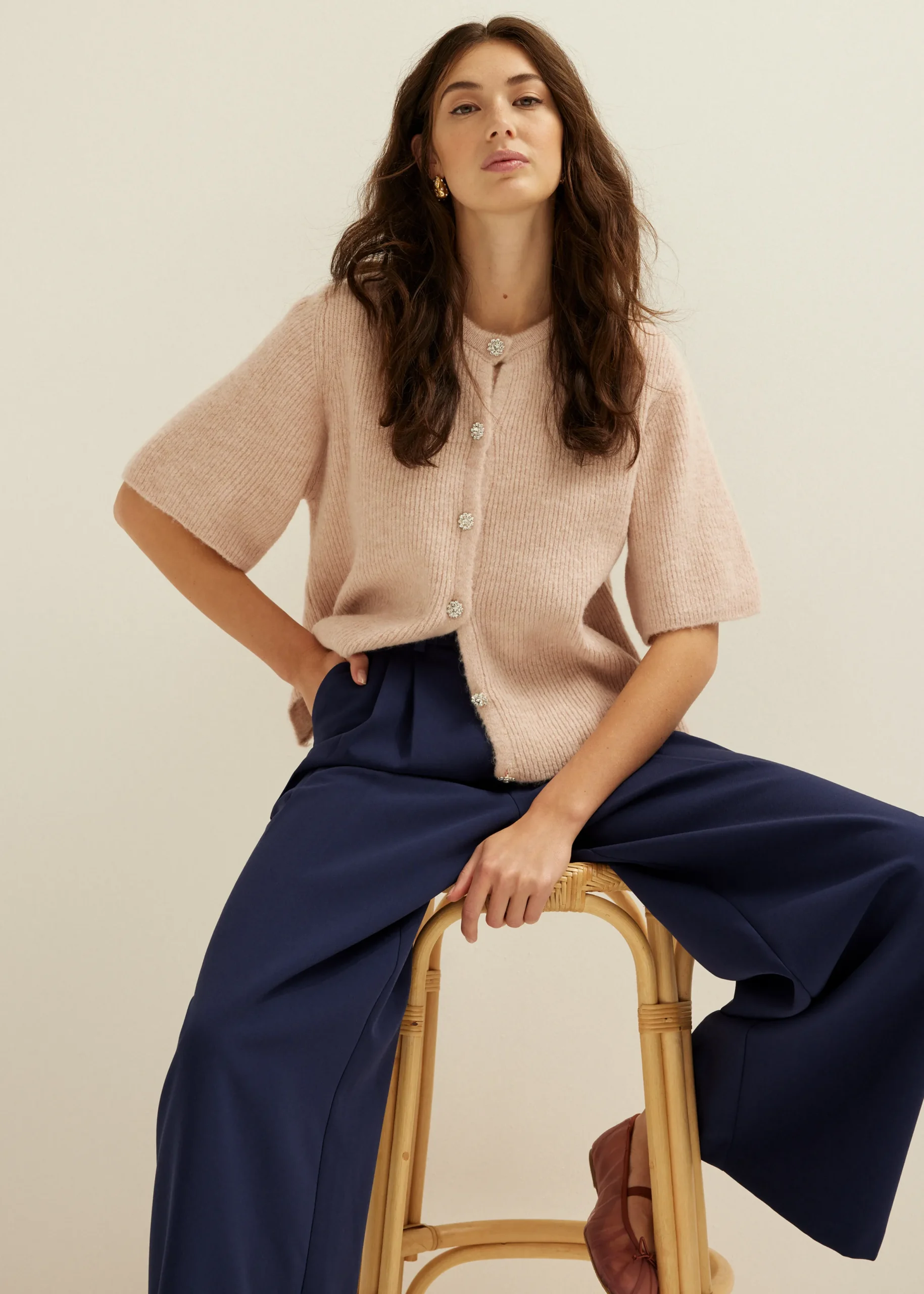 Fashion Cotton Club Vest met strass knopen nude