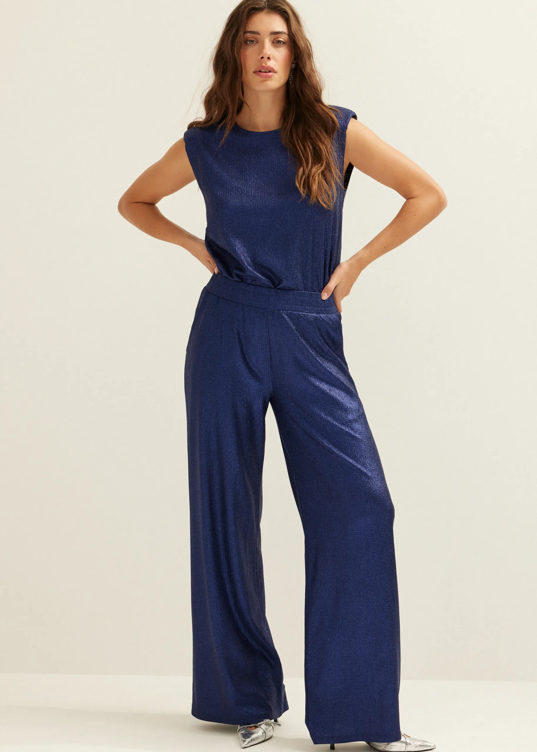 Sale Cotton Club Wijde broek met glans indigo