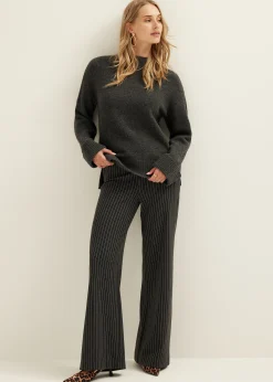 Discount Cotton Club Wijde broek met krijtstreep antracietgem&ecirc;leerd