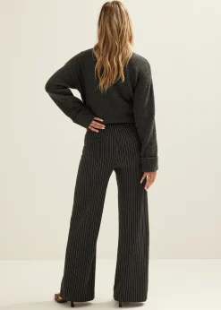 Discount Cotton Club Wijde broek met krijtstreep antracietgem&ecirc;leerd