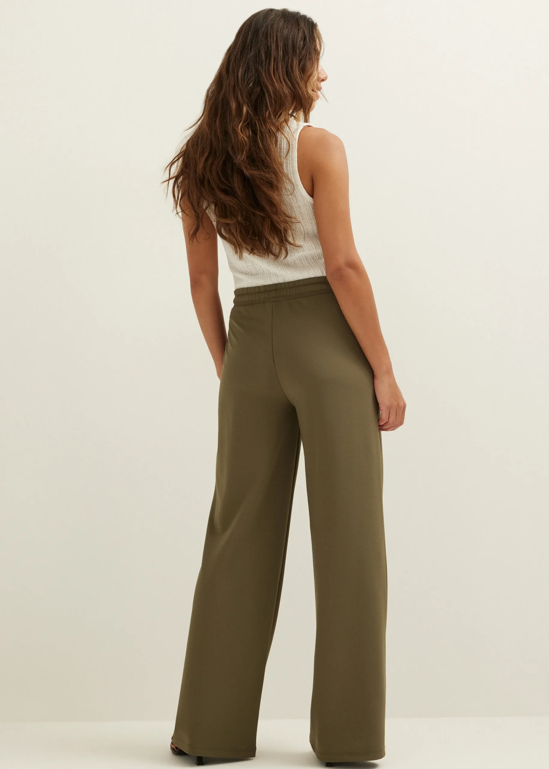 Outlet Cotton Club Wijde broek met pintuck donkerkhaki