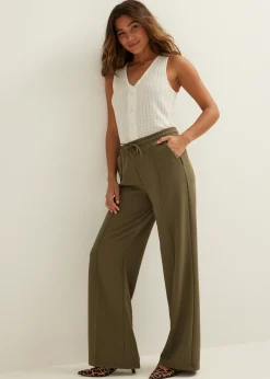 Outlet Cotton Club Wijde broek met pintuck donkerkhaki