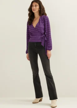 Hot Cotton Club Wikkeltop met all-over print donkerpaars