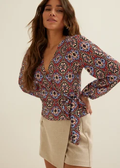 Online Cotton Club Wikkeltop met print lichtblauw