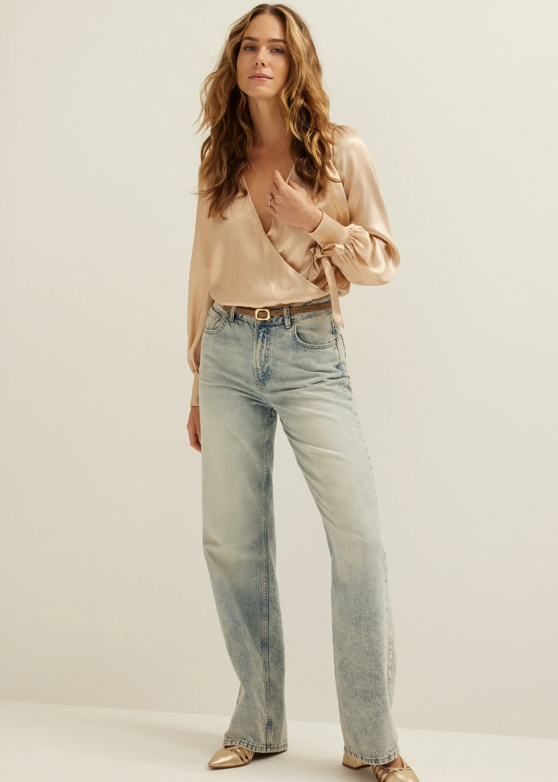 Discount Cotton Club Wikkeltop met satijn look champagne
